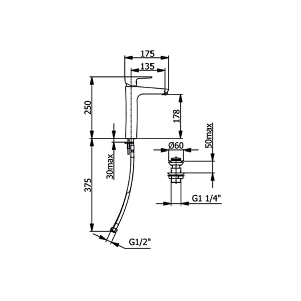 Μπαταρία νιπτήρος Imola Black Matt 7814N